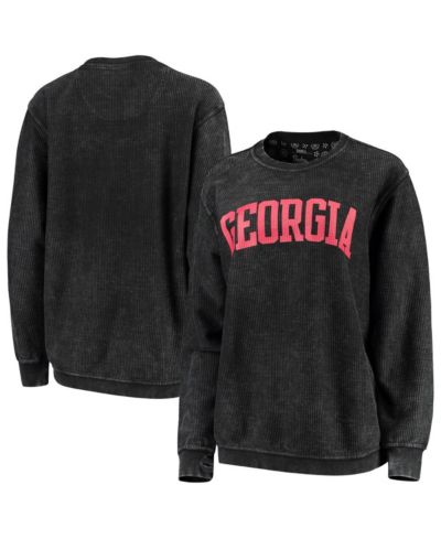 Women's Pressbox Black Georgia Bulldogs Comfy Cord Vintage-Like Wash Basic Arch Pullover Sweatshirt