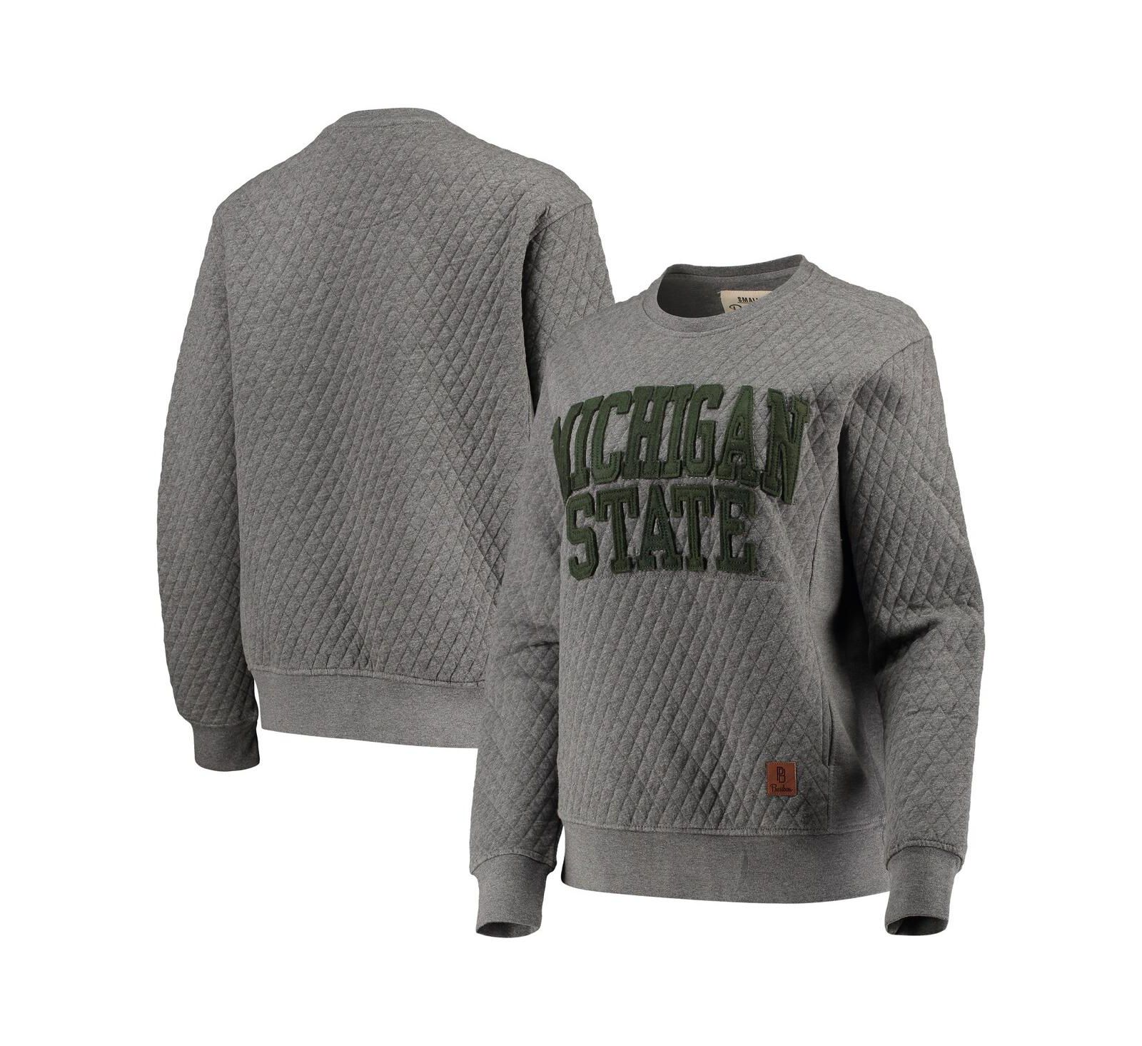 Женский свитшот Pressbox Heather Charcoal Michigan State Spartans Moose Quilted Pullover