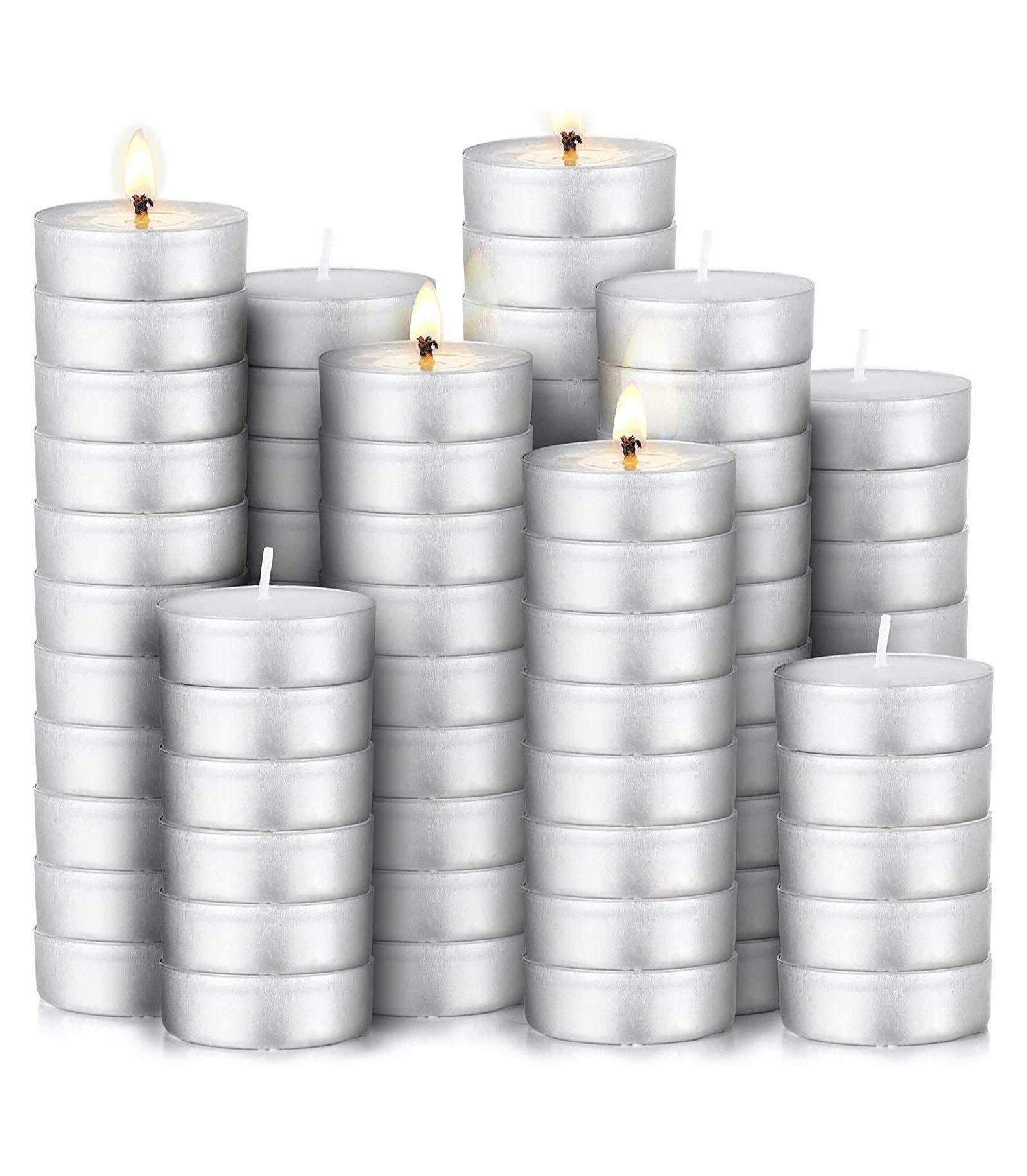 100 Pack Smokeless Unscented Long Burning Tea Lights Candles for Home