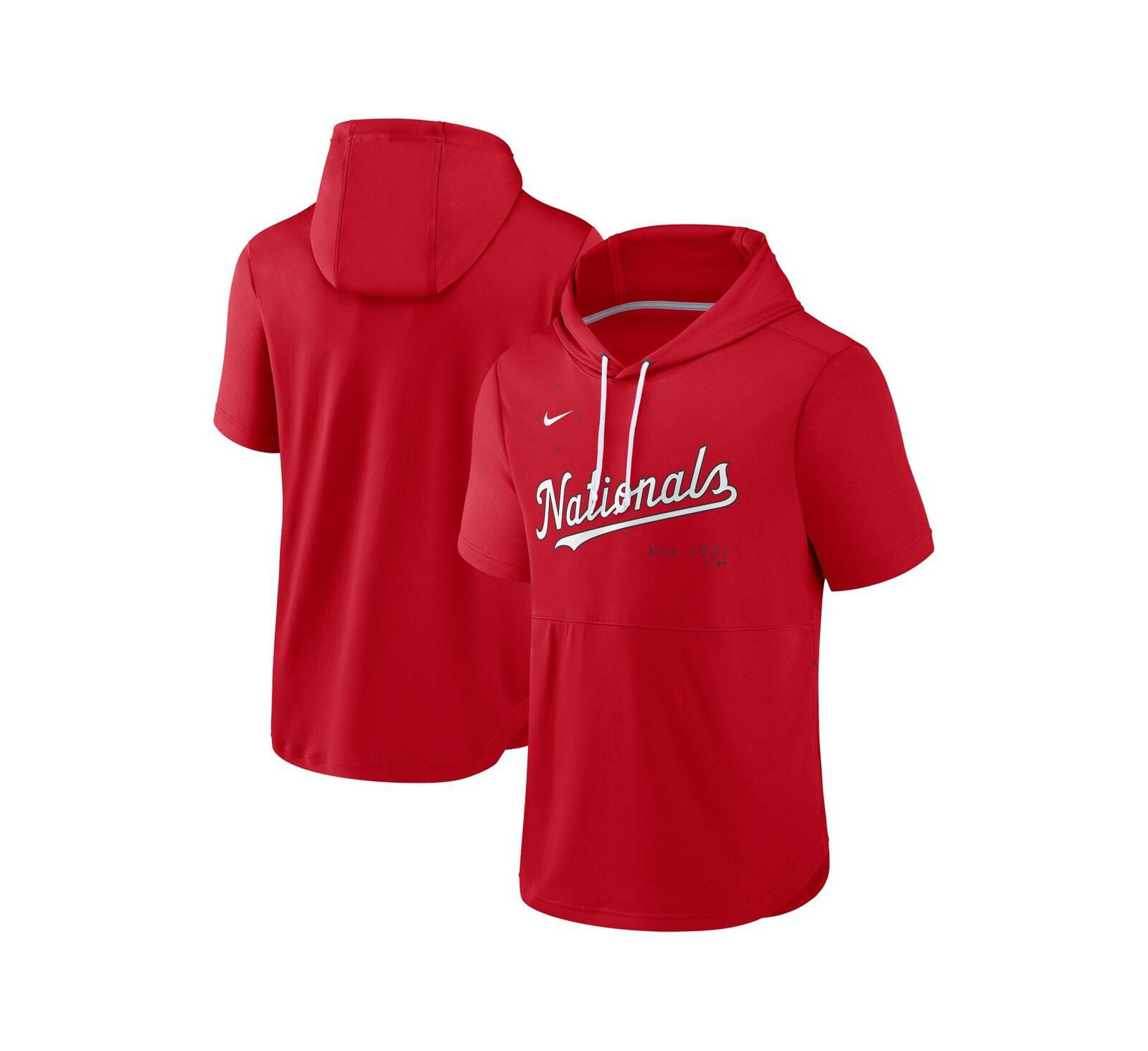 Men's Nike Red Washington Nationals Springer Short Sleeve Team Pullover Hoodie