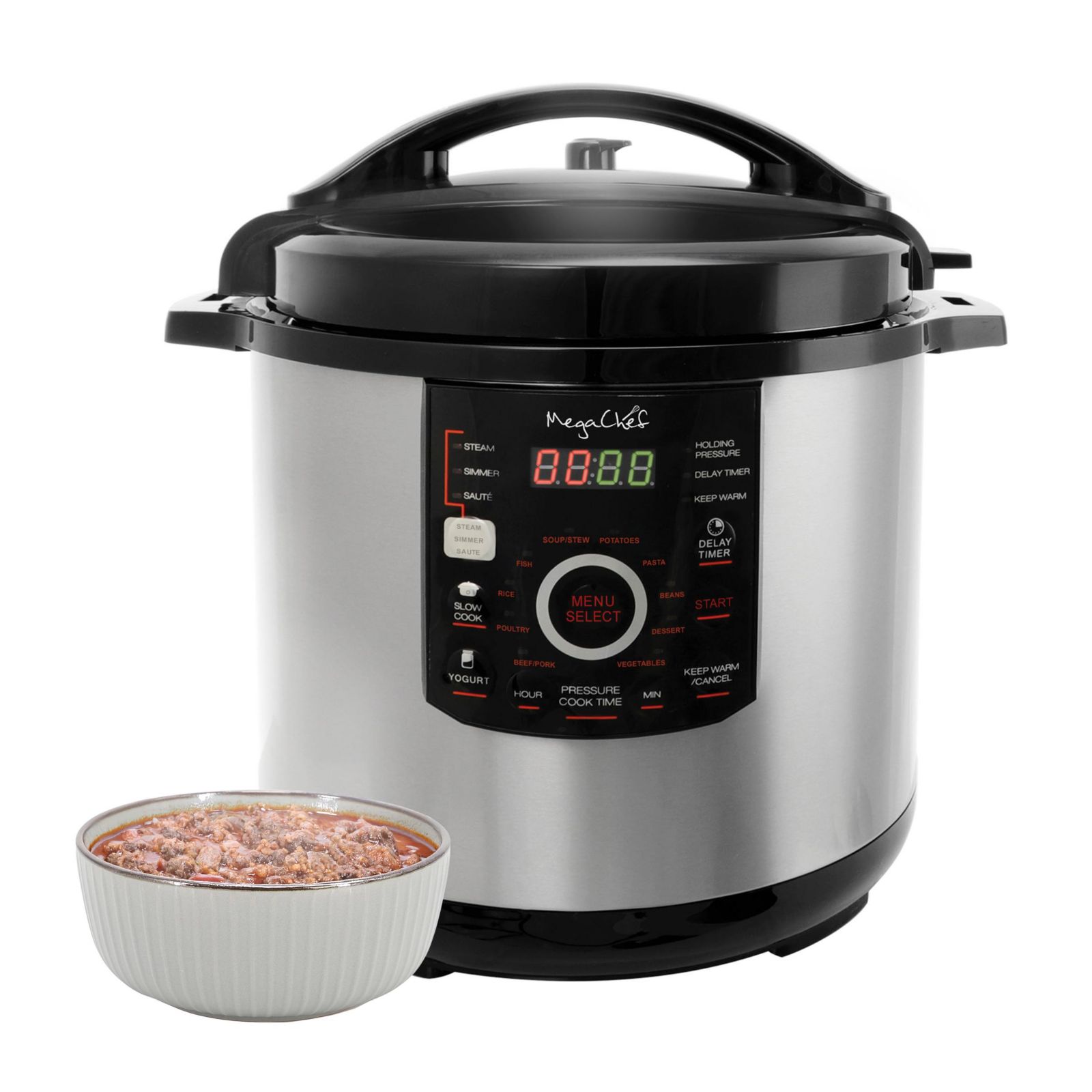 MegaChef 12 Quart Steel Digital Pressure Cooker with 15 Presets and Glass Lid