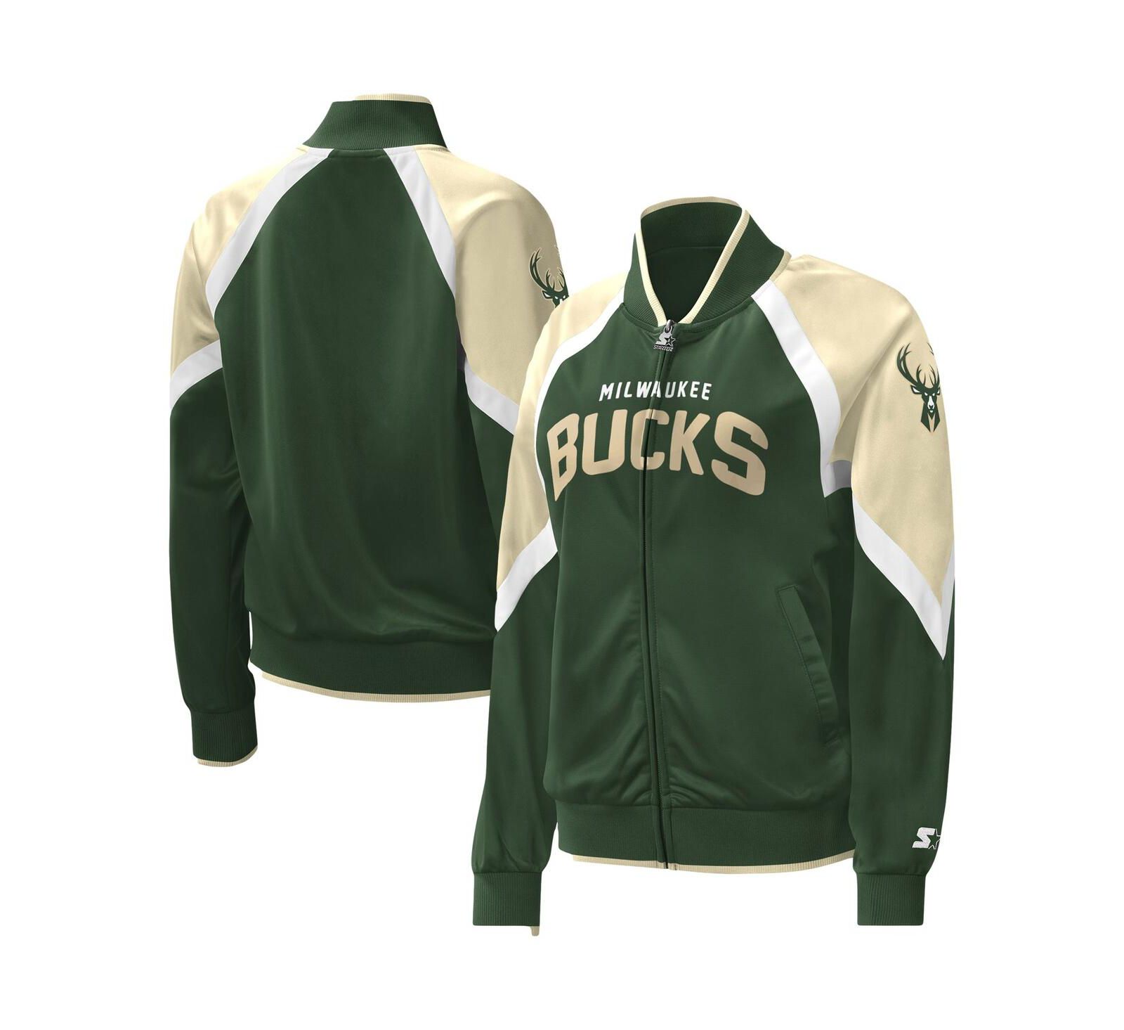 Женская спортивная куртка Starter Hunter Green Milwaukee Bucks Slam Dunk Raglan Full-Zip