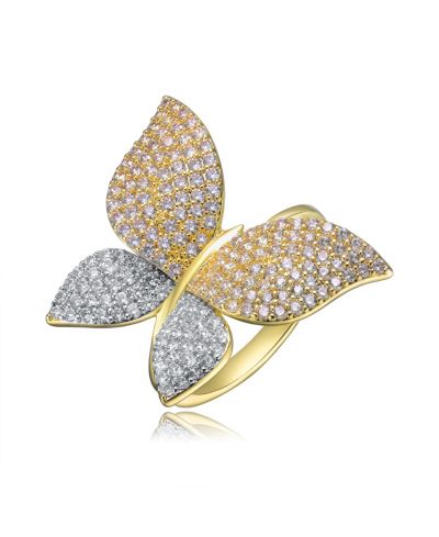 Rachel Glauber Dazzling 14k Gold Plated CZ Pave Butterfly Statement Ring