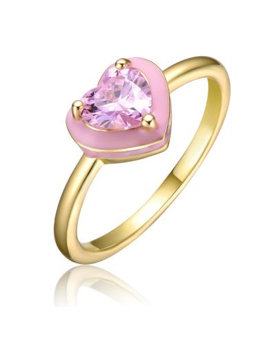 GiGiGirl 14K Gold Plated Pink CZ & Enamel Halo Heart Stacking Ring