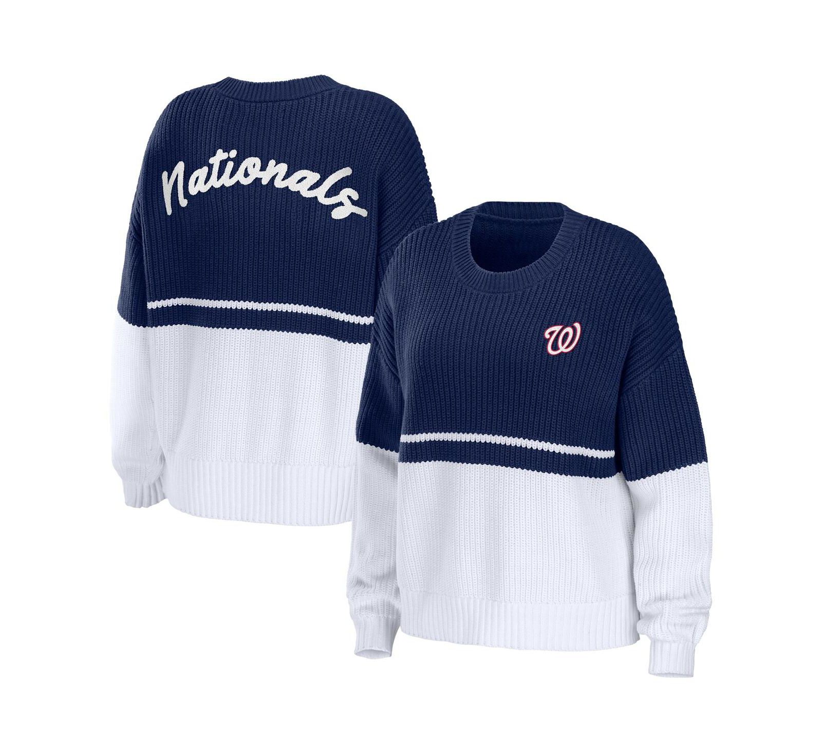WEAR by Erin Andrews Женский вязаный джемпер Washington Nationals, темно-синий и белый