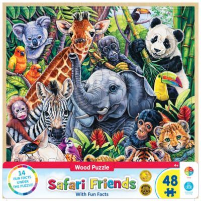 Masterpieces Puzzles Safari Friends Fun Facts 48 Piece Wood Jigsaw Puzzle, Ages 4+