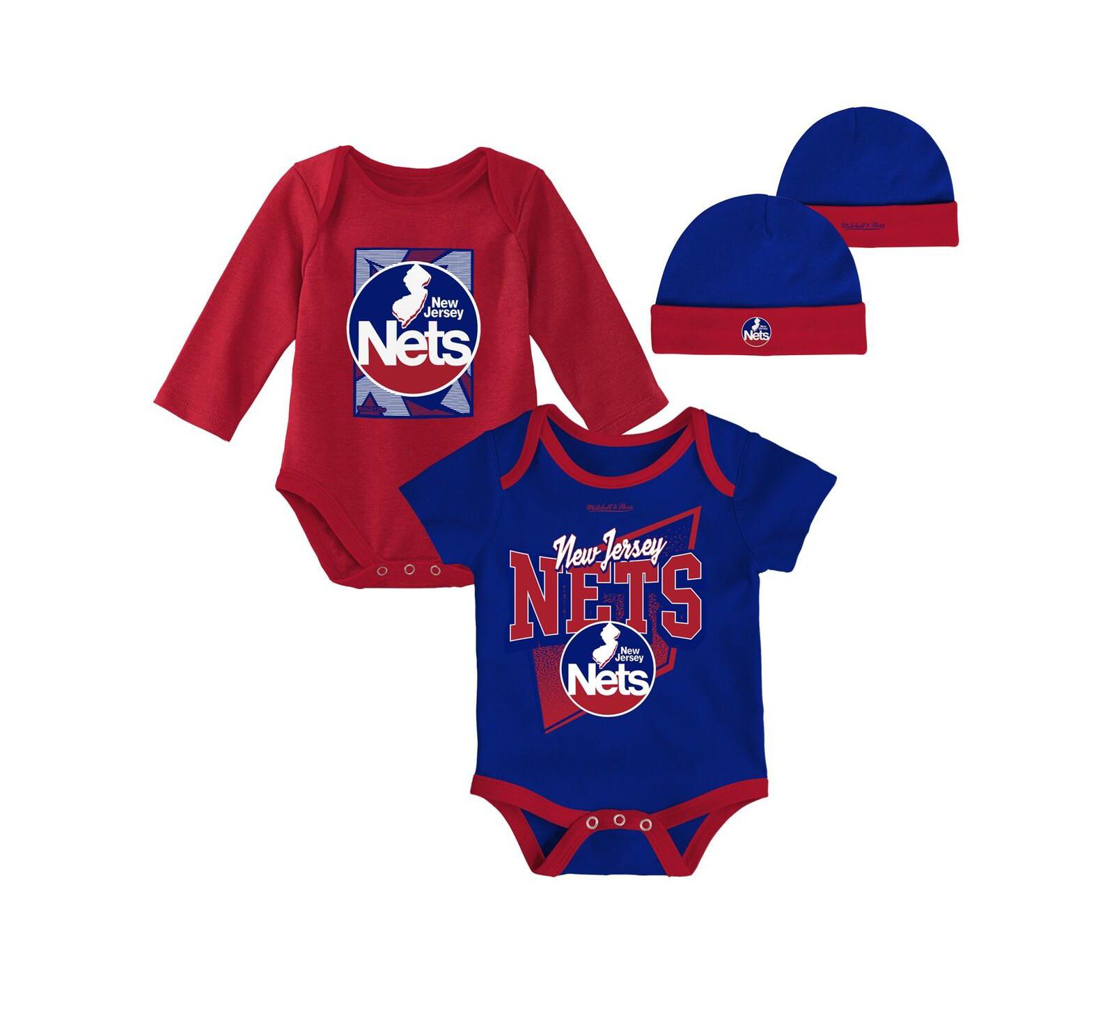 Комплект для младенцев (мальчики и девочки) Mitchell & Ness New Jersey Nets: боди и вязаная шапка