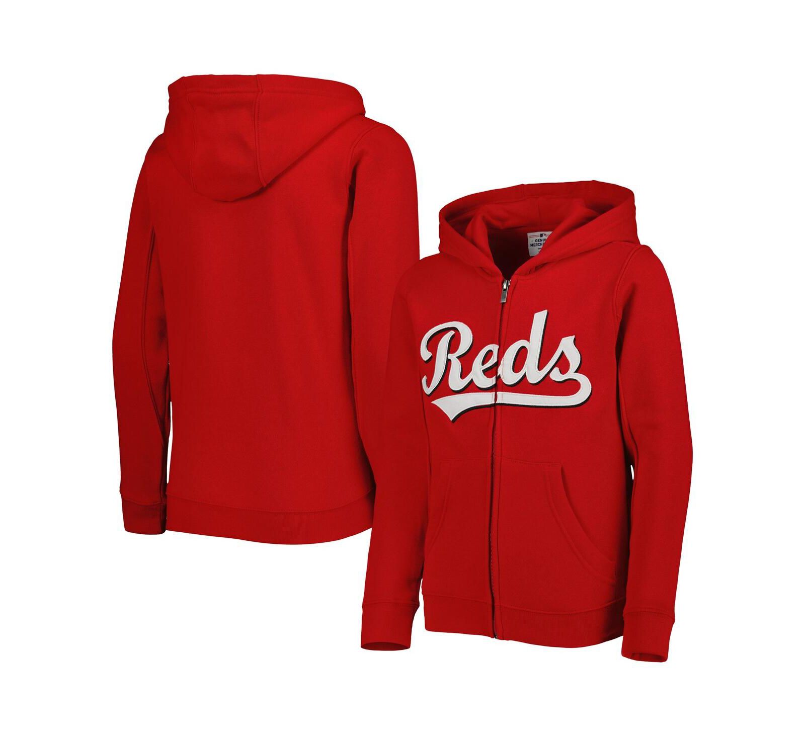 Детское флисовое худи Outerstuff Red Cincinnati Reds Wordmark Full-Zip