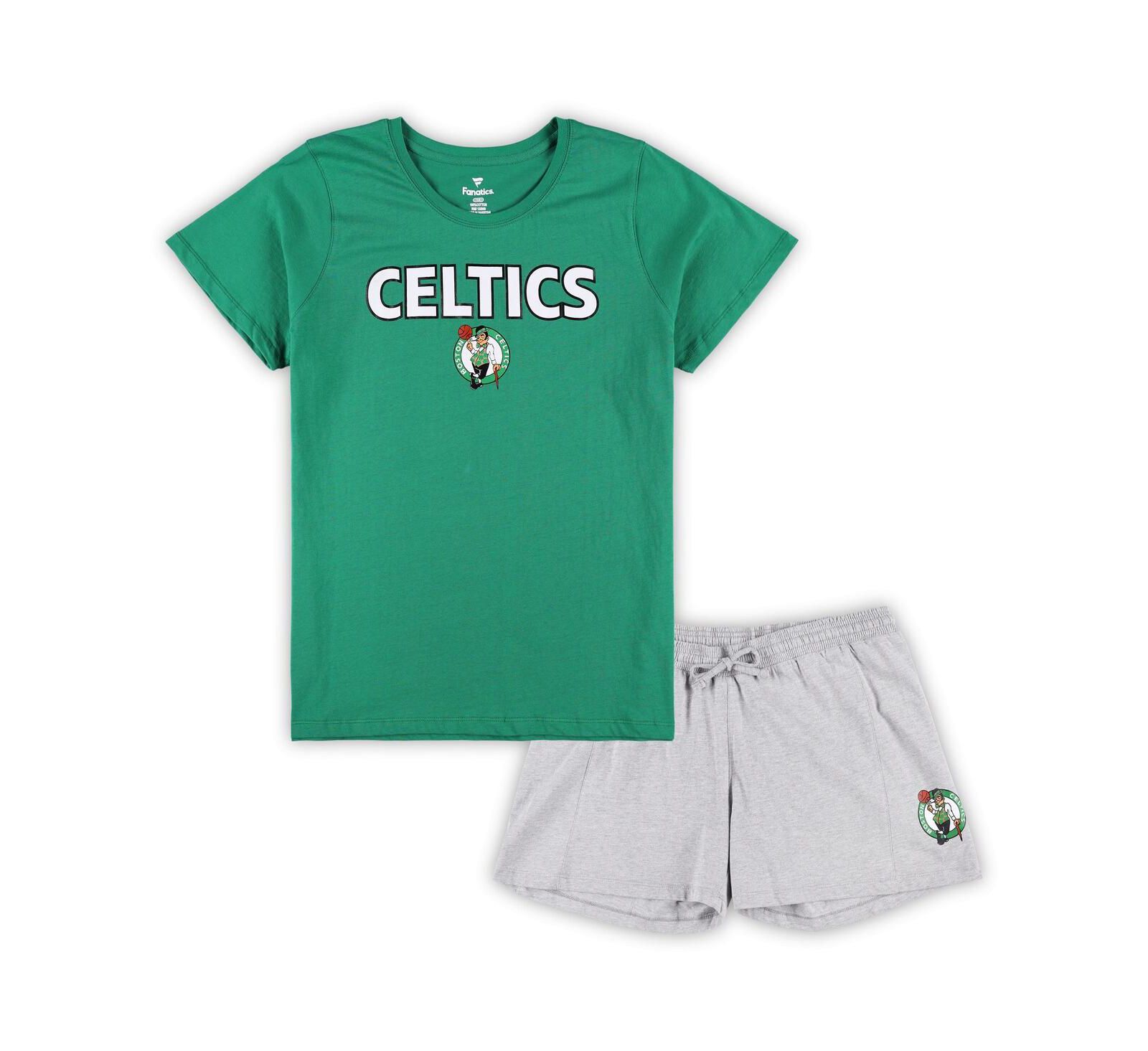 Women's Fanatics Kelly Green, Heather Gray Boston Celtics Plus Size T-shirt and Shorts Combo Set