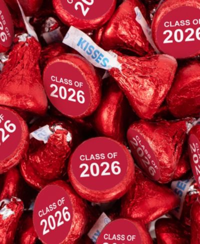 Just Candy 100 Pcs Red Graduation Candy Hershey's Kisses Milk Chocolate (1lb, Approx. 100 Pcs)