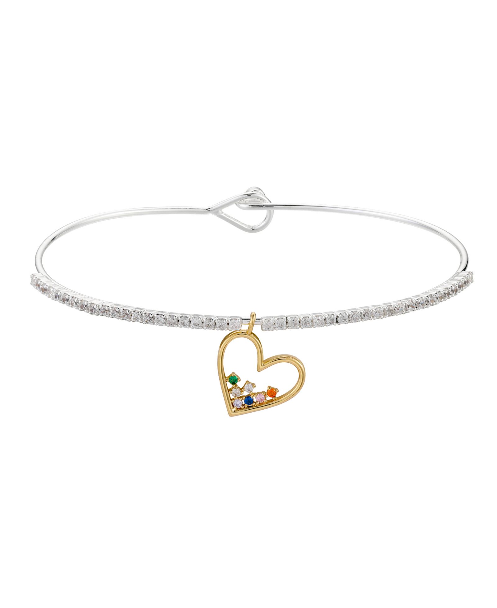 Unwritten Multi Color Cubic Zirconia Heart Bangle Bracelet