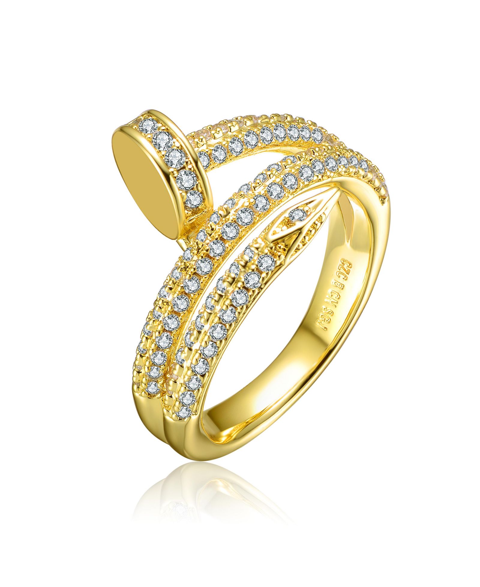 Кольцо Rachel Glauber Modern 14K Gold Plated Brilliant CZ Bypass Statement