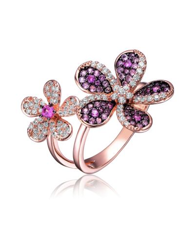 Rachel Glauber Unique 18K Rose Gold & Black Plated CZ Floral Bloom Ring