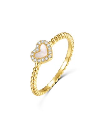 GiGiGirl 14k Gold Plated with Mother of Pearl & Cubic Zirconia Beaded Band Stacking Ring