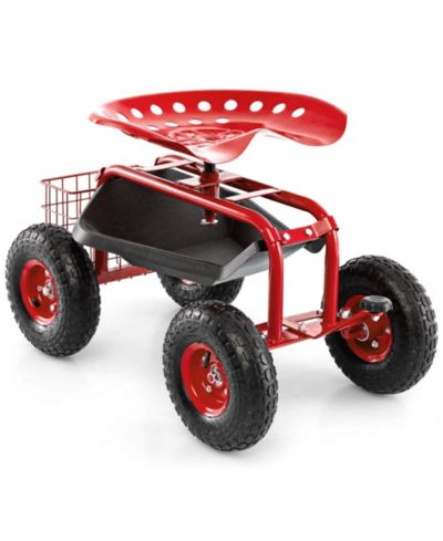 Garden Cart Rolling Work Seat w/ Tool Tray Basket for Home Office Use