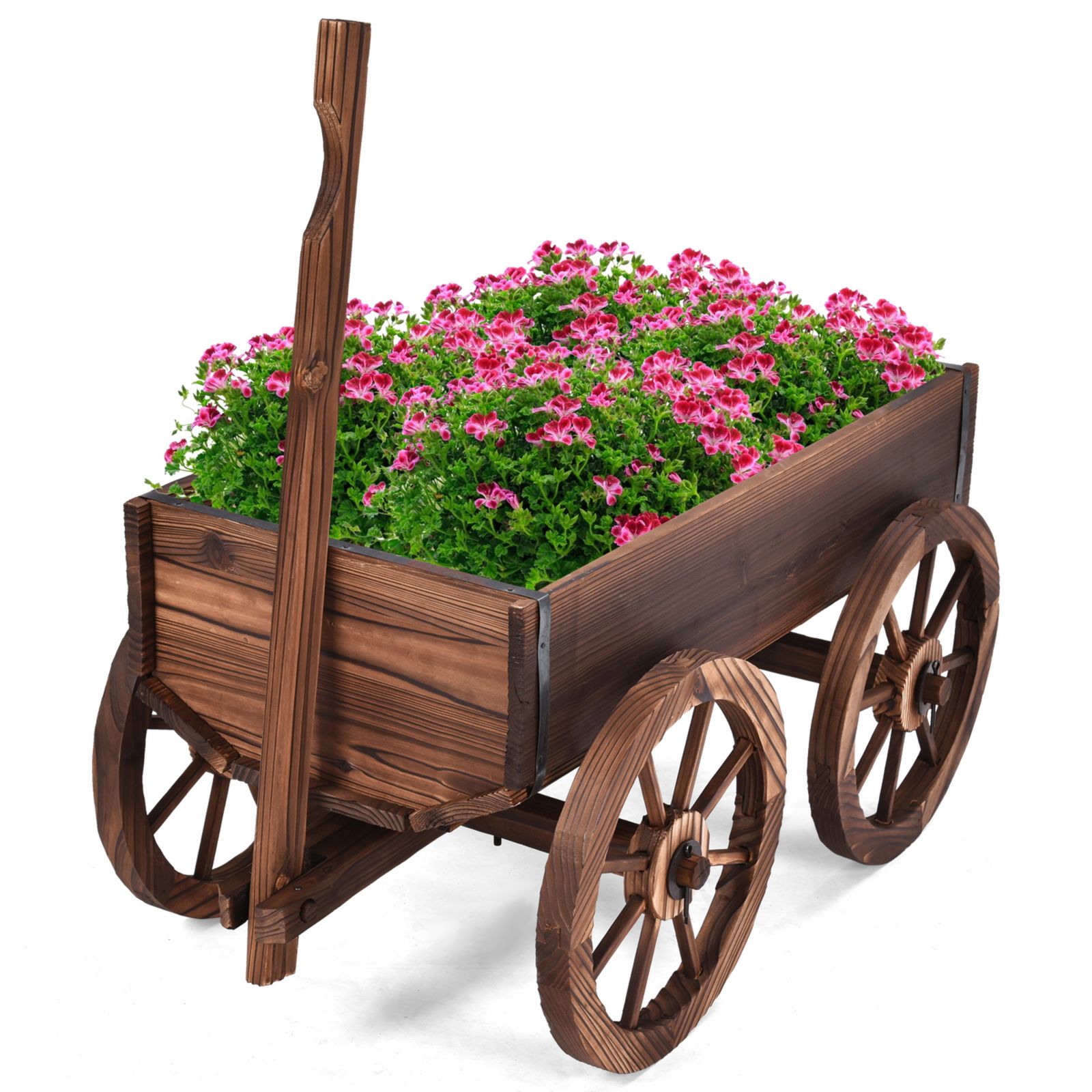 Costway Wood Wagon Flower Planter Pot Stand With Wheels