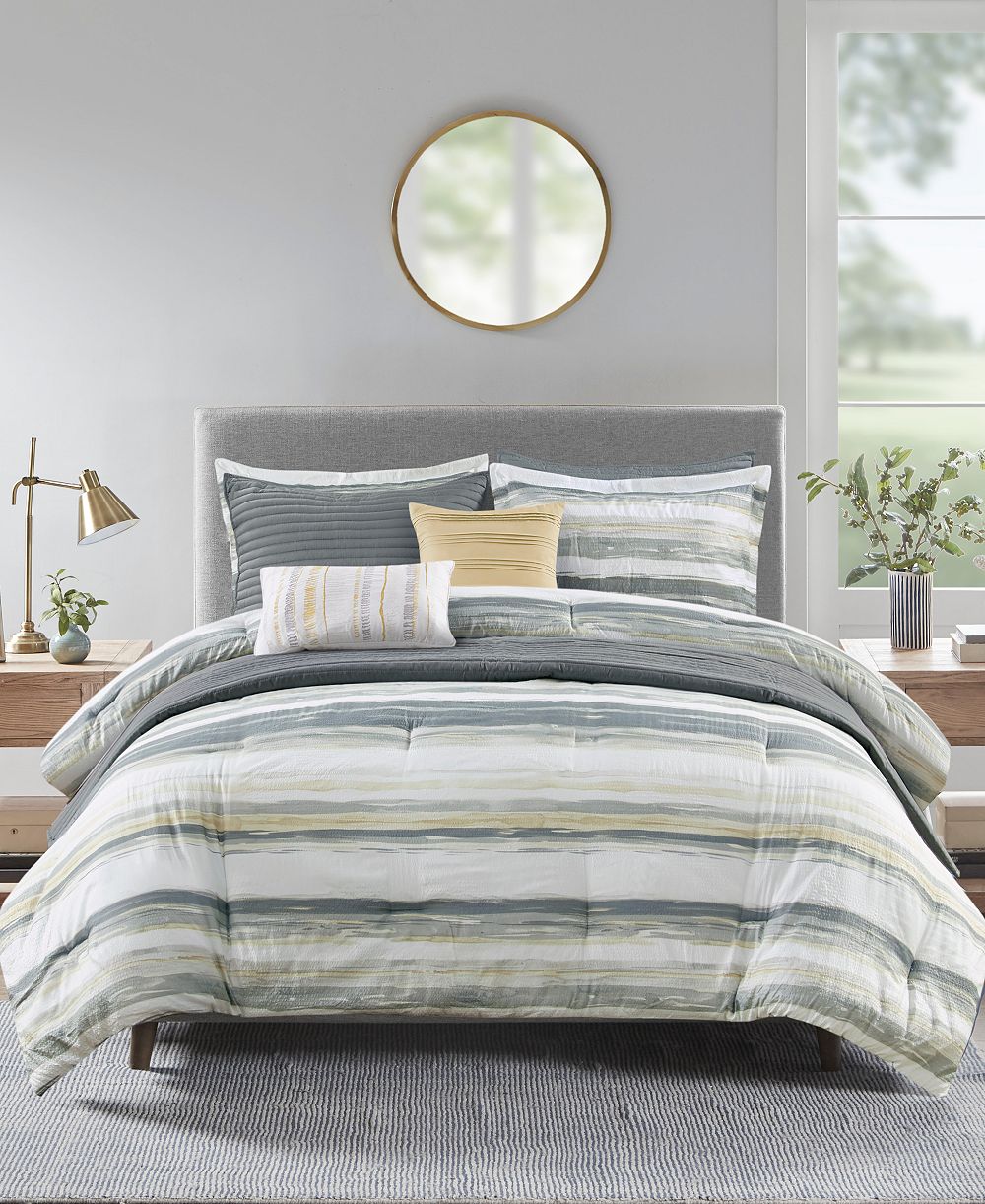 Madison Park Marina Printed Seersucker 8-Pc. Comforter and Coverlet Set, Full/Queen