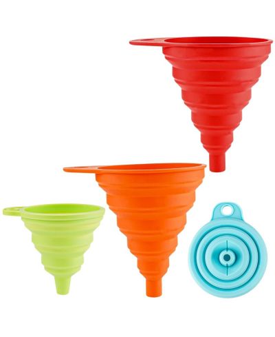 Silicone Space Saving Collapsible Funnel Set with Narrow Mouth