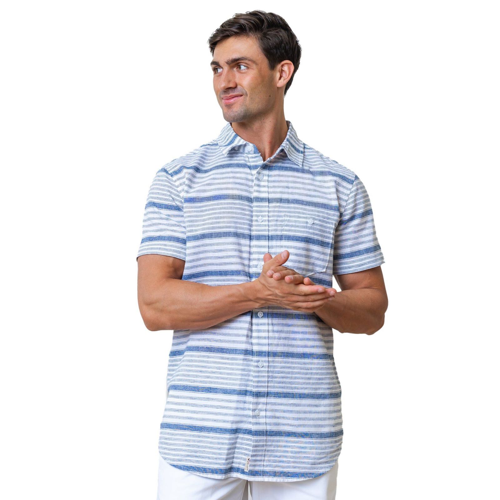 Hope & Henry Men's Short Sleeve Linen Button Down Shirt