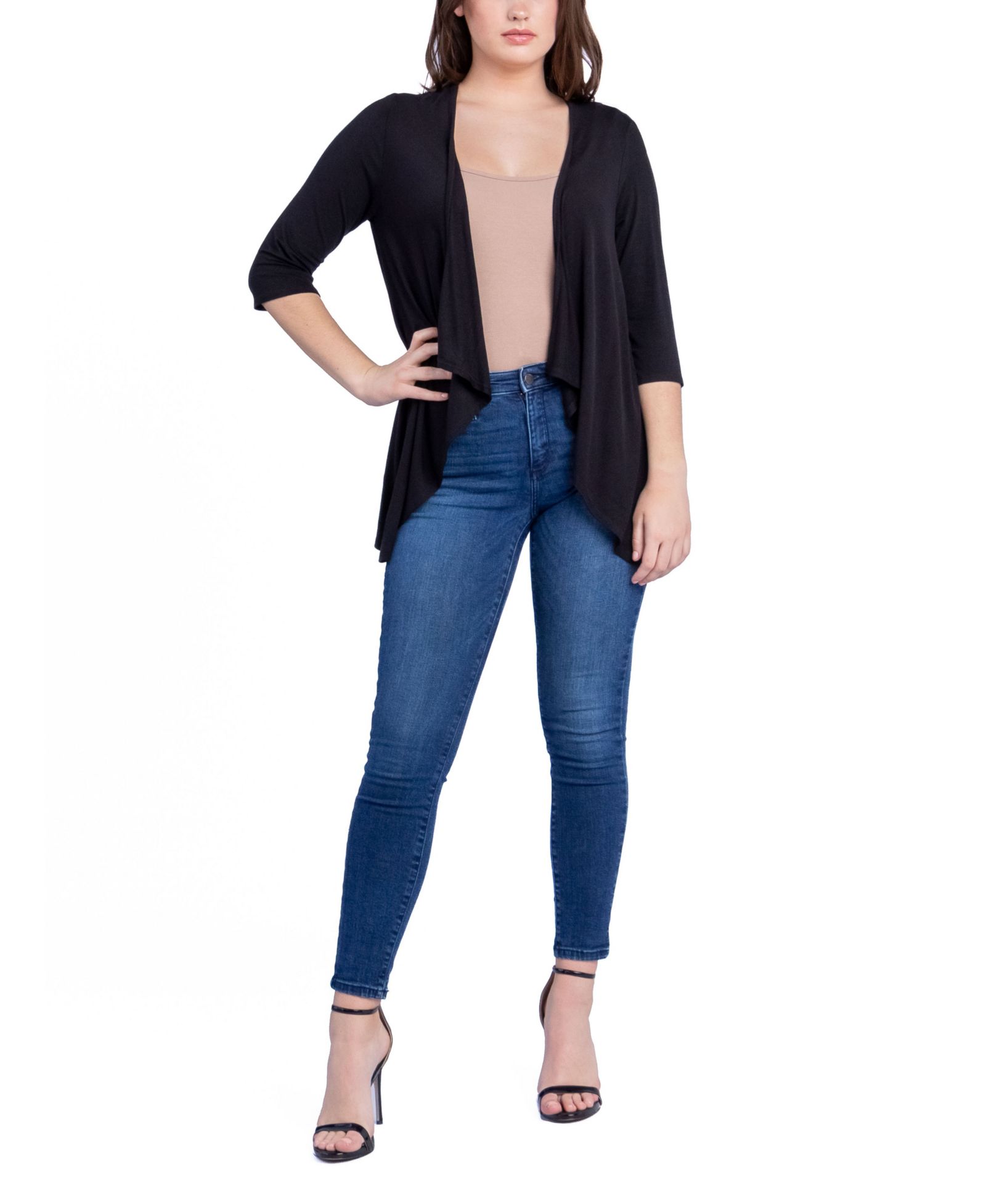 24seven Comfort Apparel Women's Open Front Elbow Length Sleeve Cardigan Sweater