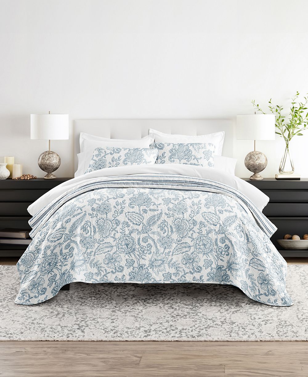 ienjoy Home Jacobean and Stripe Reversible 2-Pc. Lightweight Quilt Set, Twin/Twin XL