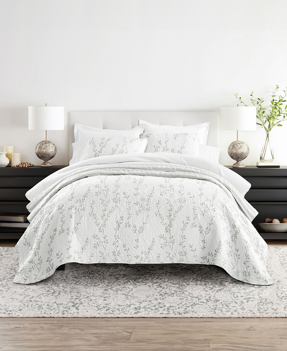 ienjoy Home Sprouting Vines Stripe Reversible 3-Pc. Lightweight Quilt Set, King/California King
