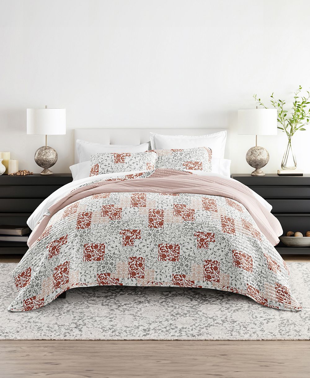ienjoy Home Scrolled Patchwork Reversible 3-Pc. Lightweight Quilt Set, Full/Queen