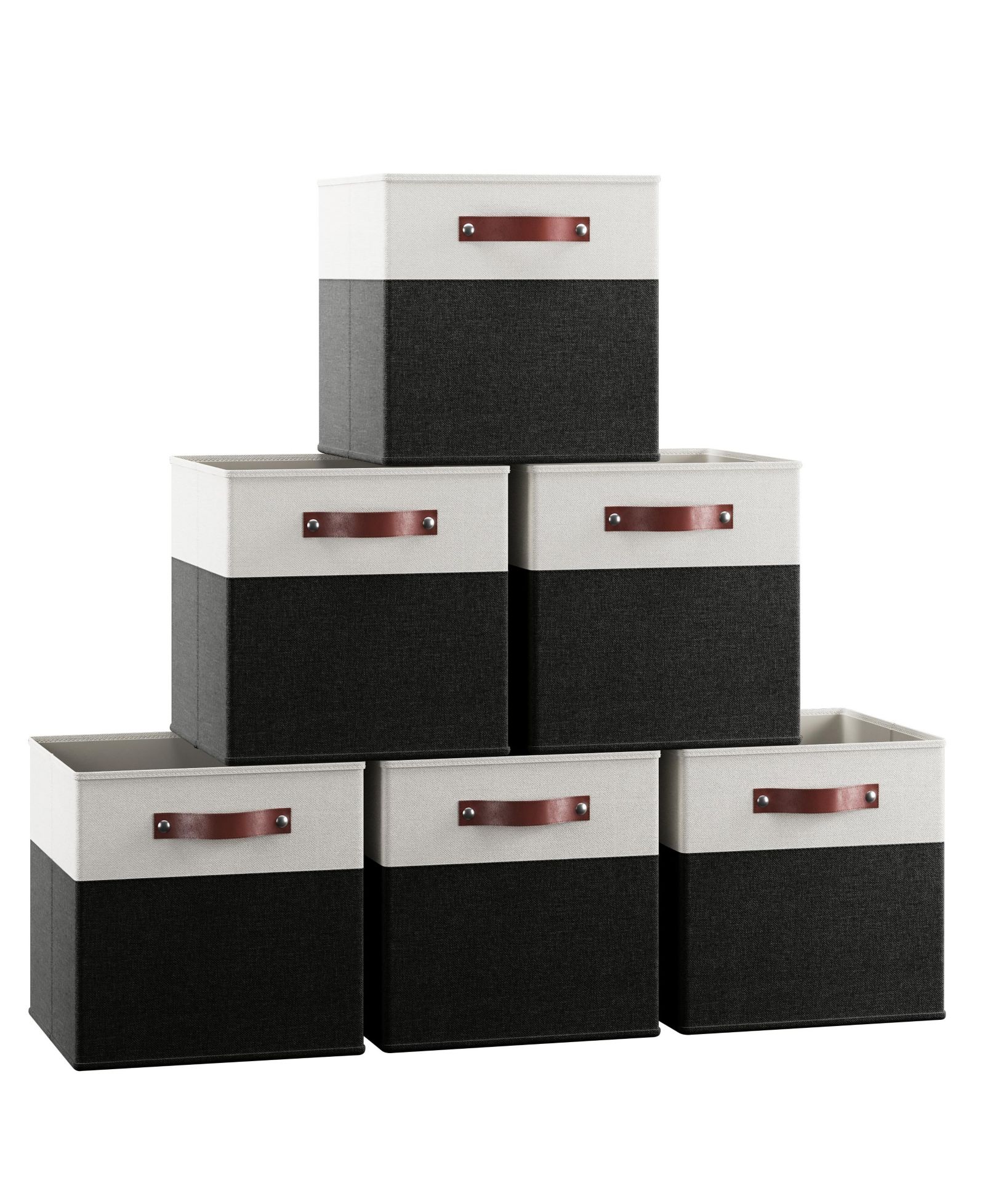 Ornavo Home 6 Pack Linen Fabric Kallax Storage Cube Bin with Faux Leather Handles