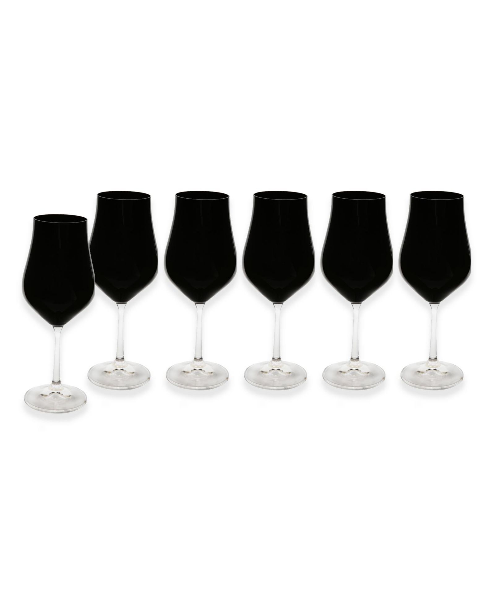 Black Water Glasses with Stem 9.5", Set of 6