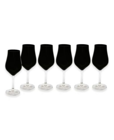 Black Water Glasses with Stem 9.5", Set of 6