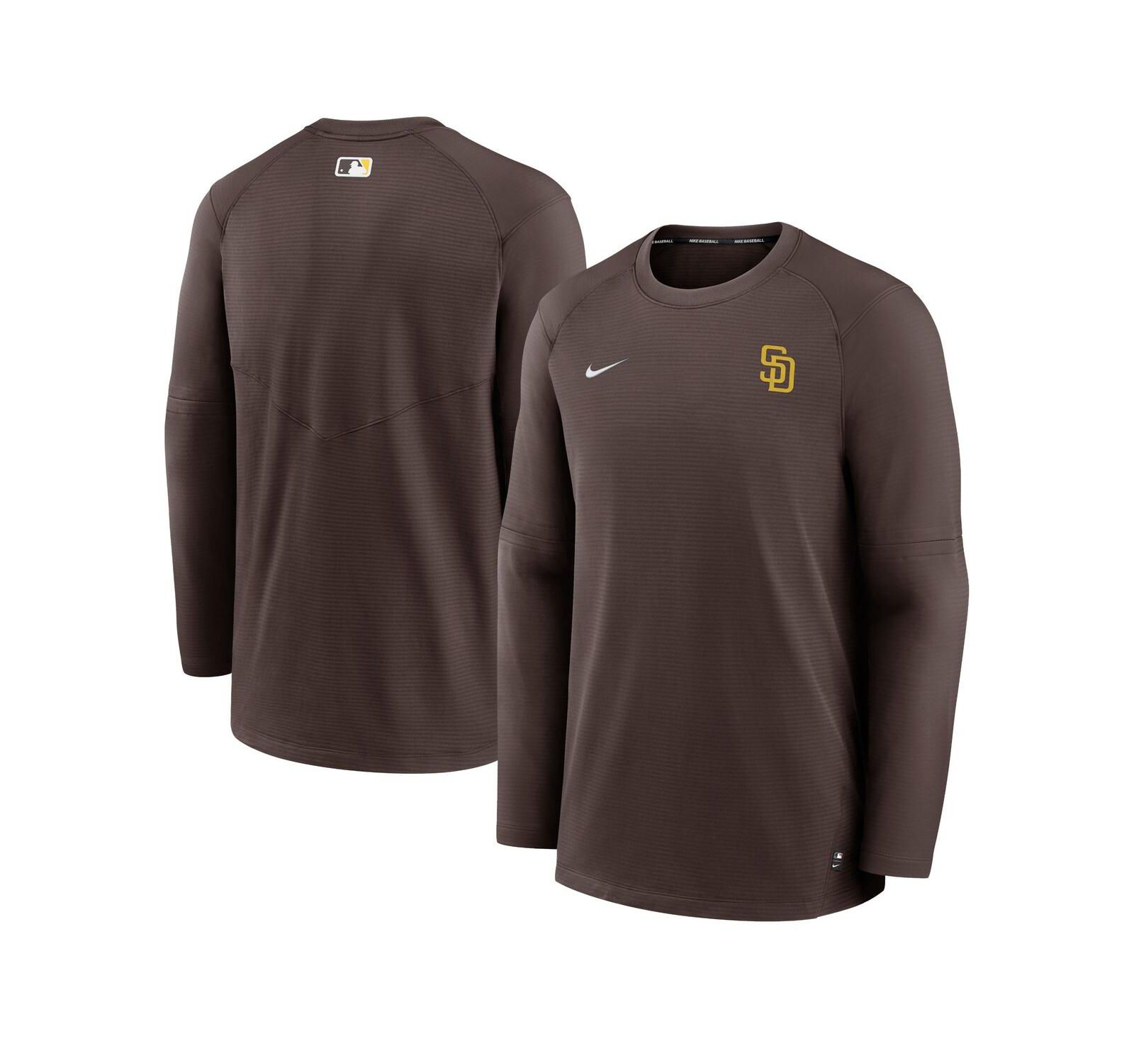 Мужская футболка Nike Brown San Diego Padres Authentic Collection Logo Performance с длинным рукавом