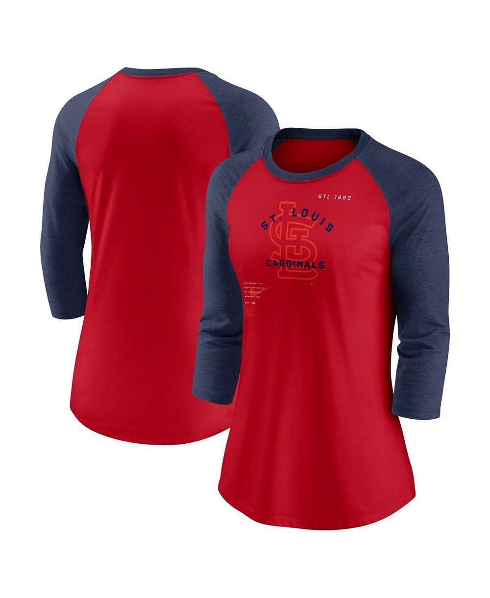Women's Nike Red, Navy St. Louis Cardinals Next Up Tri-Blend Raglan 3/4-Sleeve T-shirt