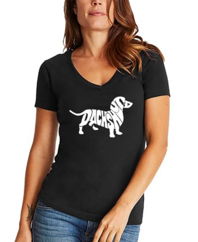Женская футболка LA Pop Art Dachshund Word Art V-Neck