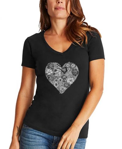 LA Pop Art женская футболка V-Neck Heart Flowers
