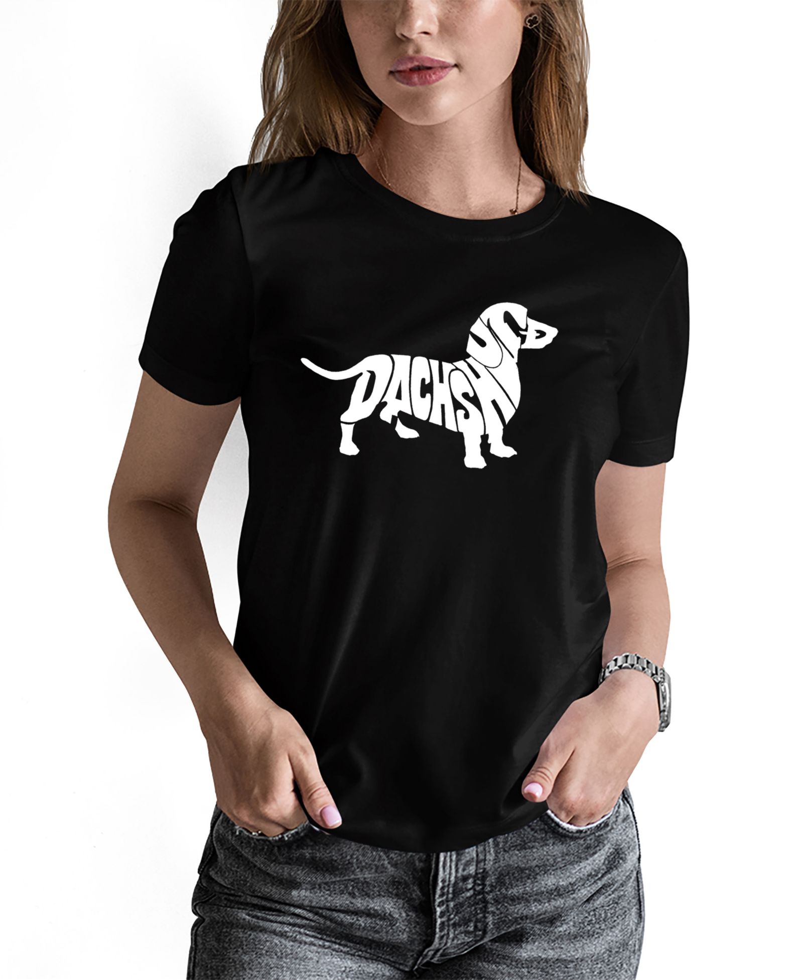 LA Pop Art Women's Word Art Dachshund Short Sleeve T-shirt