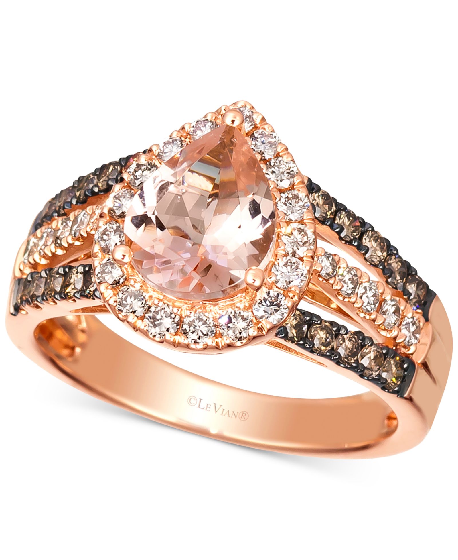 Le Vian Peach Morganite (1-1/10 ct. t.w.) & Diamond (3/4 ct. t.w.) Pear Halo Ring in 14k Rose Gold (Also Available in 14K White Gold or 14k Yellow Gold)