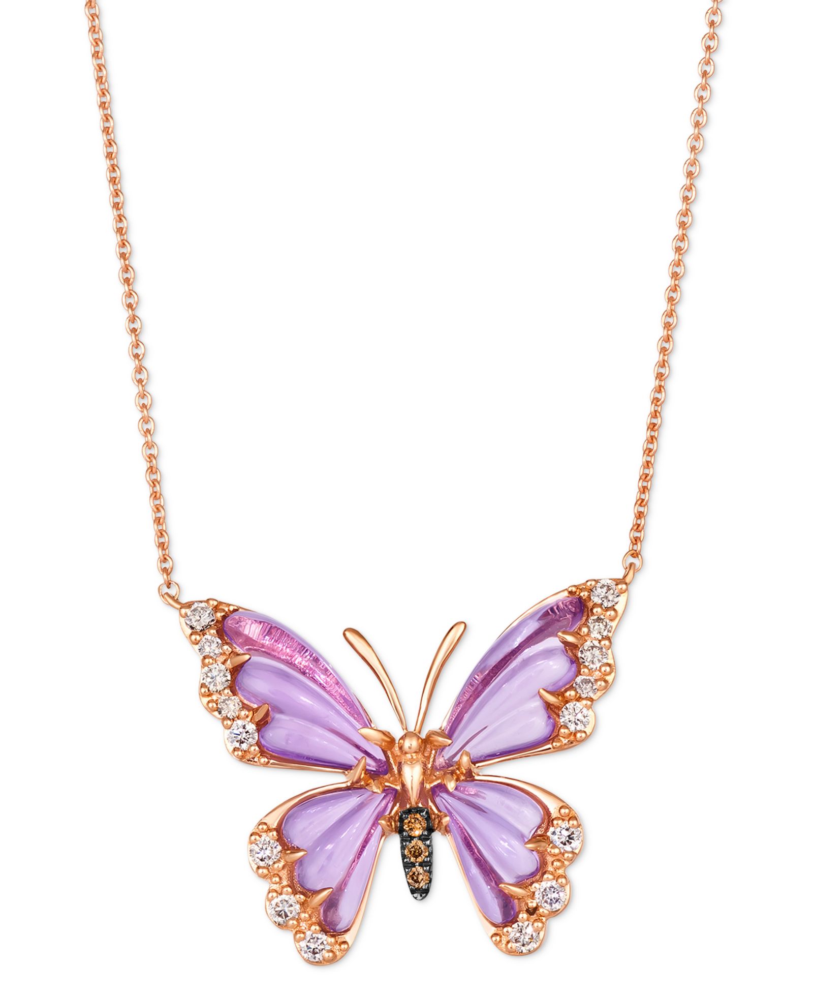 Le Vian® Butterfly Pendant Necklace, аметист и бриллианты, 14k Rose Gold, 18" + 2" extender