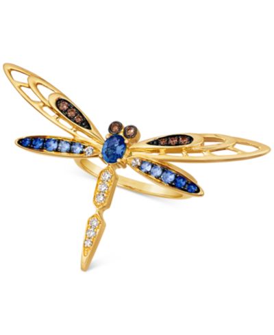 Кольцо-стрекоза Le Vian Ombré® с многоцветными драгоценными камнями (7/8 ct. t.w.) и бриллиантами (1/6 ct. t.w.) в золоте 14k