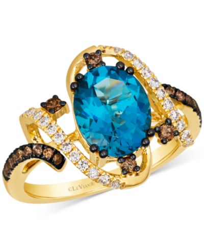 Le Vian® Deep Sea Blue Topaz (3 ct. t.w.) & Diamond (3/8 ct. t.w.) Swirl Statement Ring in 14k Gold