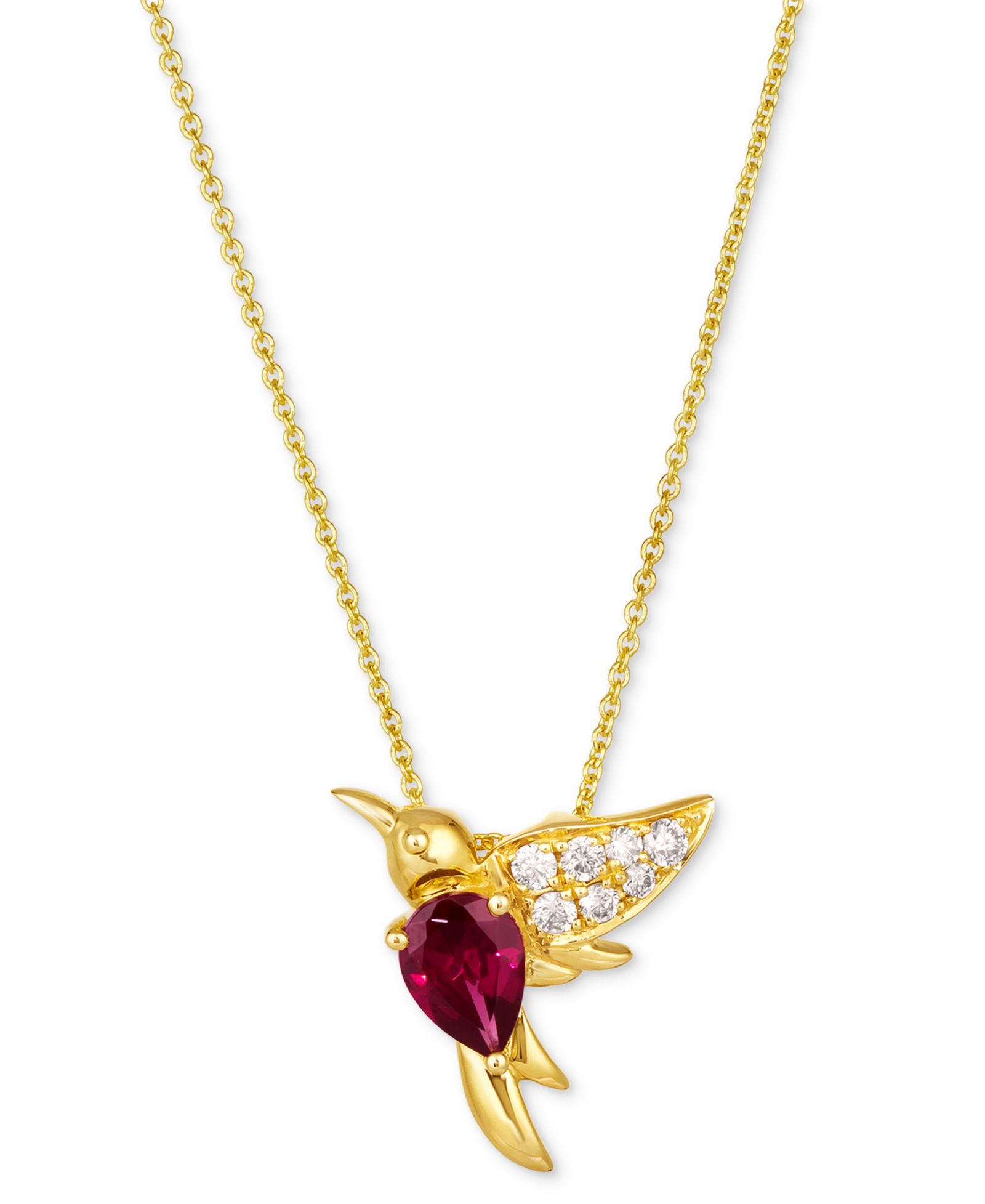 Подвеска-кулон Le Vian® Raspberry Rhodolite (7/8 ct. t.w.) & Nude Diamond (1/6 ct. t.w.) Hummingbird в 14k золоте, 18" + 2" удлинитель