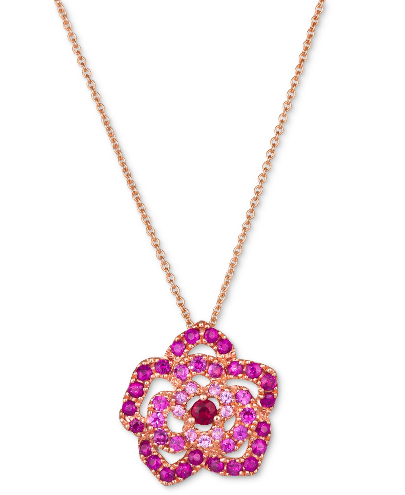 Le Vian® подвеска в виде цветка с рубином и розовым сапфиром в 14k Rose Gold, 18" + 2" extender