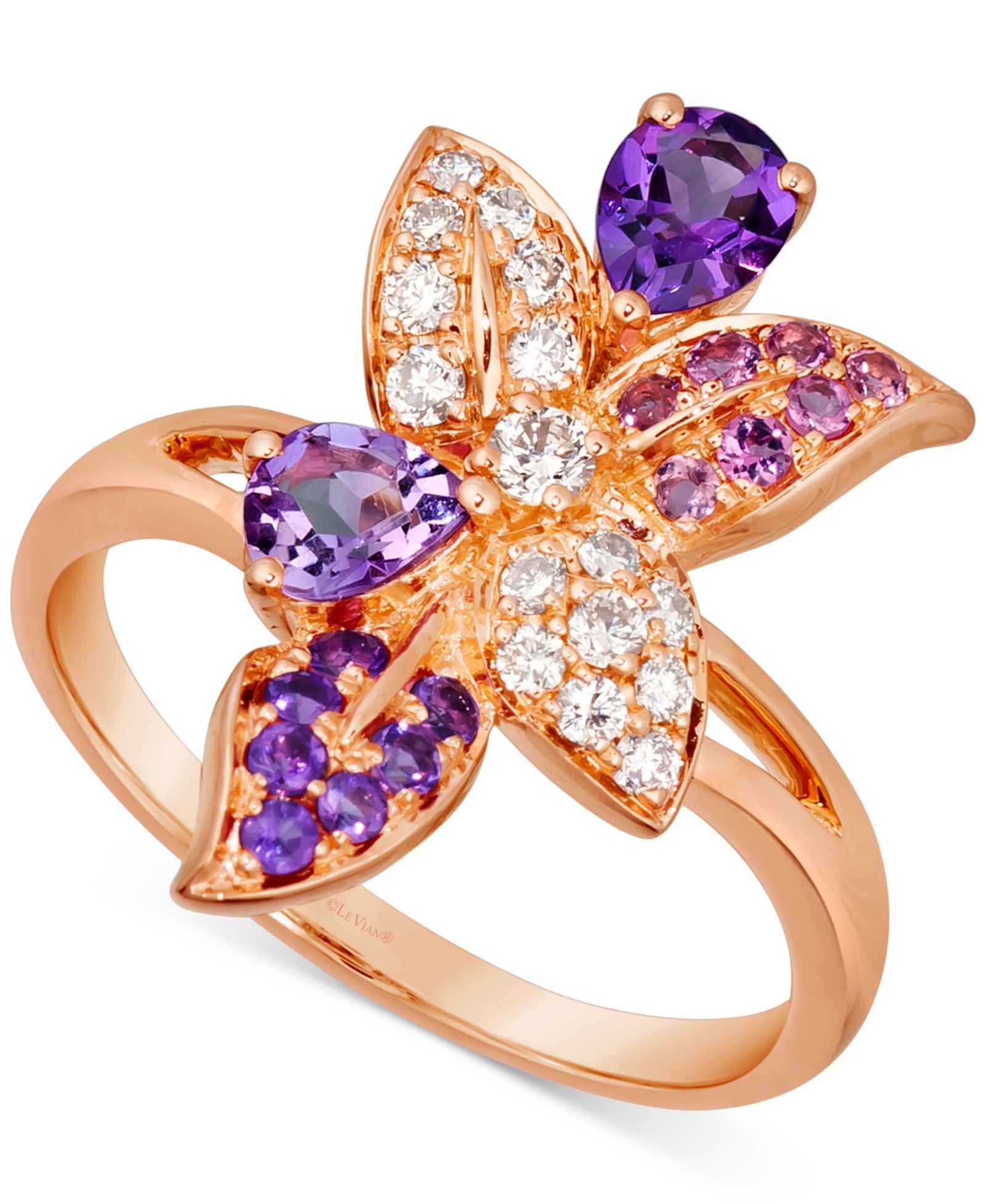 Le Vian Кольцо Flower из розового золота 14k с многогранным драгоценным камнем и бриллиантом