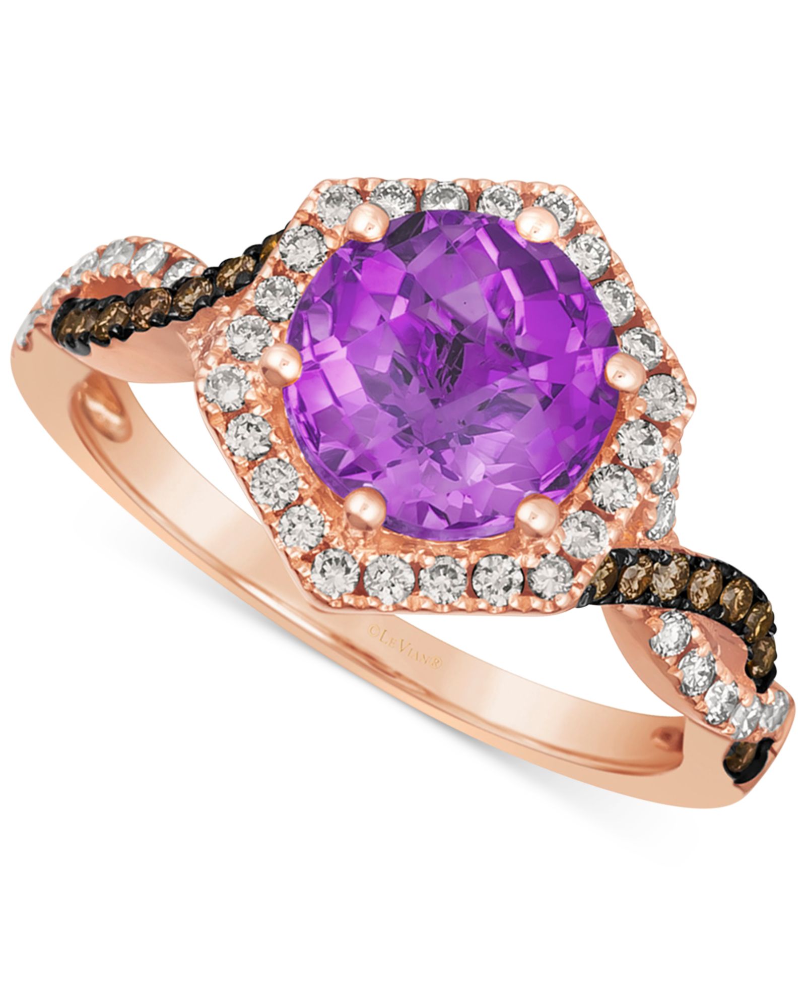 Кольцо Le Vian® Halo Twist с аметистом Grape (1-3/4 ct. t.w.) и бриллиантами (3/8 ct. t.w.) в розовом золоте 14k