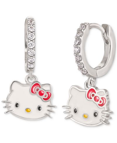 Серьги-кольца Hello Kitty с кубическим цирконием и эмалью из стерлингового серебра