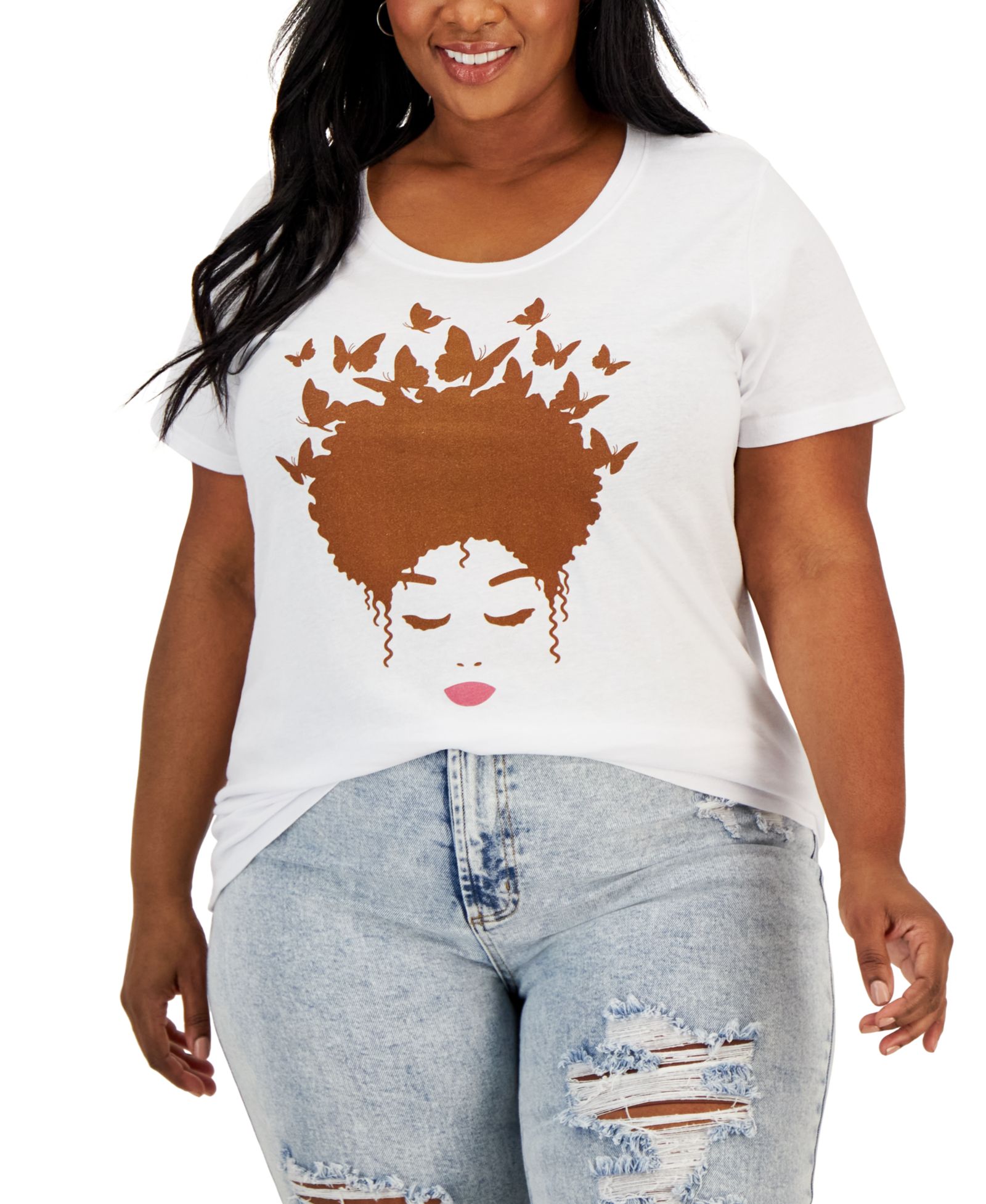 Футболка Hybrid Apparel Trendy Plus Size Butterfly Afro Hair Graphic