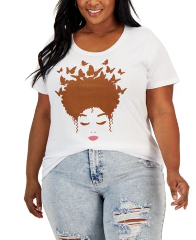 Футболка Hybrid Apparel Trendy Plus Size Butterfly Afro Hair Graphic