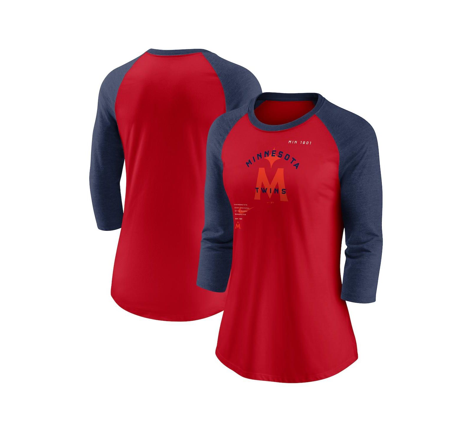 Женская футболка Nike Minnesota Twins Next Up Tri-Blend Raglan 3/4-Sleeve Red Navy