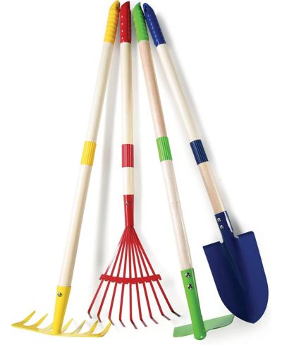 Garden Tool Set Toy 4-Piece -  Shovel, Rake, Hoe, Leaf Rake