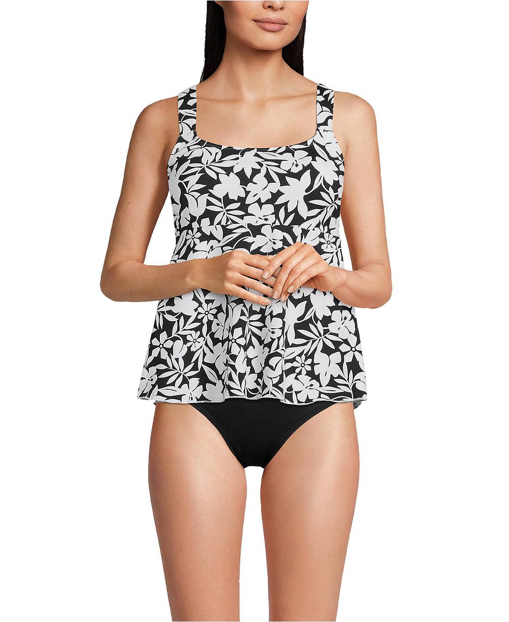 Lands' End Women's Long Torso Adjustable Scoop Neck Flutter Tankini Top