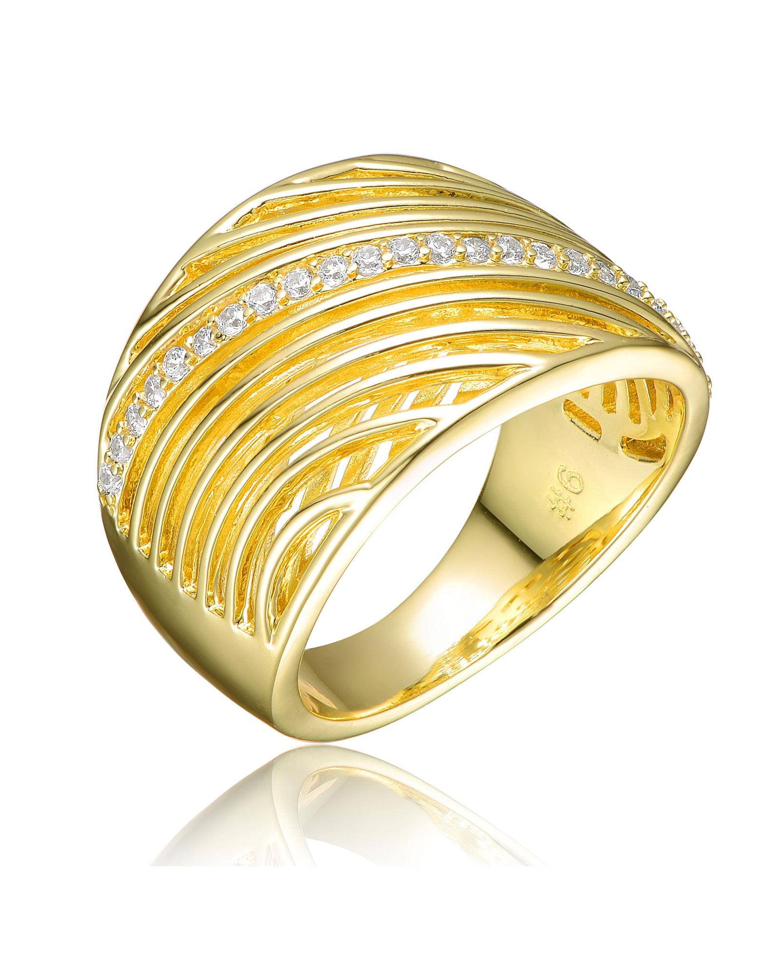 Кольцо Rachel Glauber Chic 14K Gold Plated CZ Path Criss-Cross Wide Band
